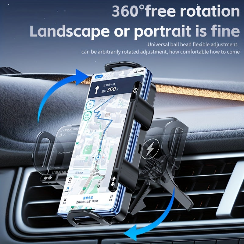 15W Wireless Car Charger Mount Auto-Clamping for Samsung Galaxy Z Fold6 Fold5 Fold4 iPhone 16 15 14 13 12 Pro Max – Electric Horizontal Vertical Adjustment Fast Wireless Charging Car Phone Holder 4.3"-6.9"