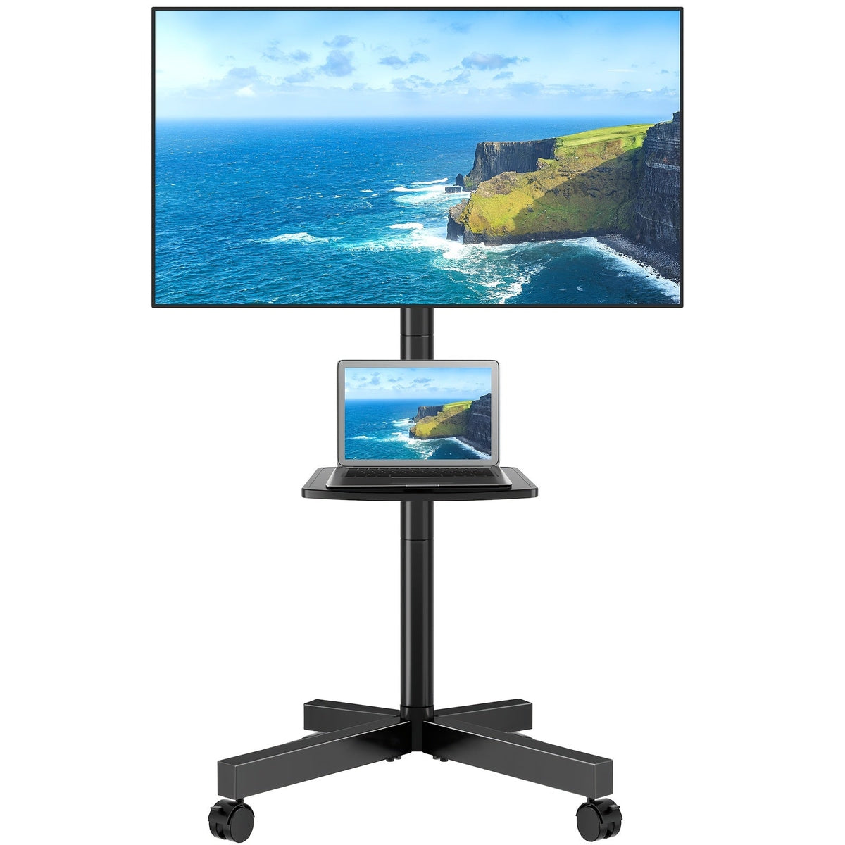 Rolling TV Stand Cart on Wheels for 23-60 Inch TVs Height Adjustable 88lb VESA 400x400 Media Shelf 360 Locking Wheels No Wall Drilling Mobile TV Mount