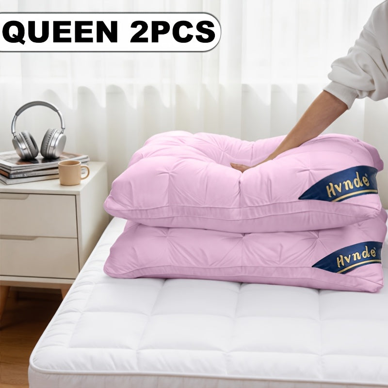 2 Pack Luxury Hotel Quality Bed Pillows – Cooling Deep Sleep Neck Support Non-Collapse Hypoallergenic Polyester Fill Queen King Size White Gray Pink All Season Sleeping Pillow Gift
