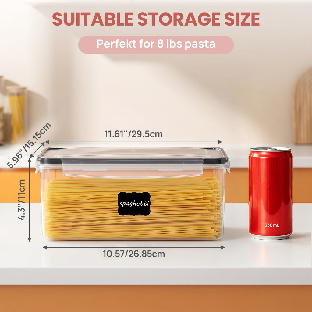 Airtight Food Storage Containers with Lids 4-Pack 108.2oz, BPA-Free Plastic Spaghetti Pasta Container Set, 4-Side Locking Lid Pantry Organizer for Dry Food Flour Cereal Kitchen Storage