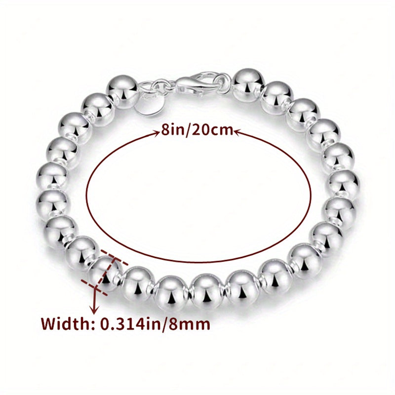 S925 Sterling Silver Beaded Bracelet Set for Women 3pcs – Handcrafted Stackable Round Bead Minimalist Bracelets 15.68g Hypoallergenic Daily Wear Valentine's Day Birthday Anniversary Gift