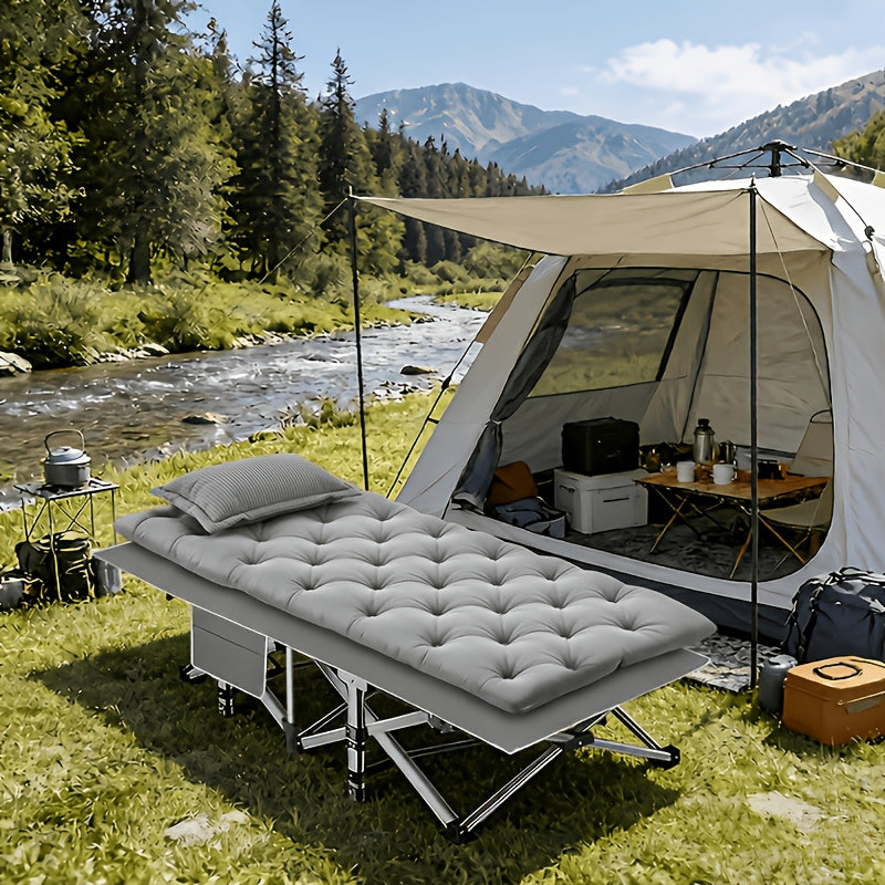 Velora Folding Camping Cot No Mattress for Adults – Double Layer Oxford Fabric, Heavy Duty 500/600/700 LBS, Portable Outdoor Bed with Carrying Case, Black & Gray