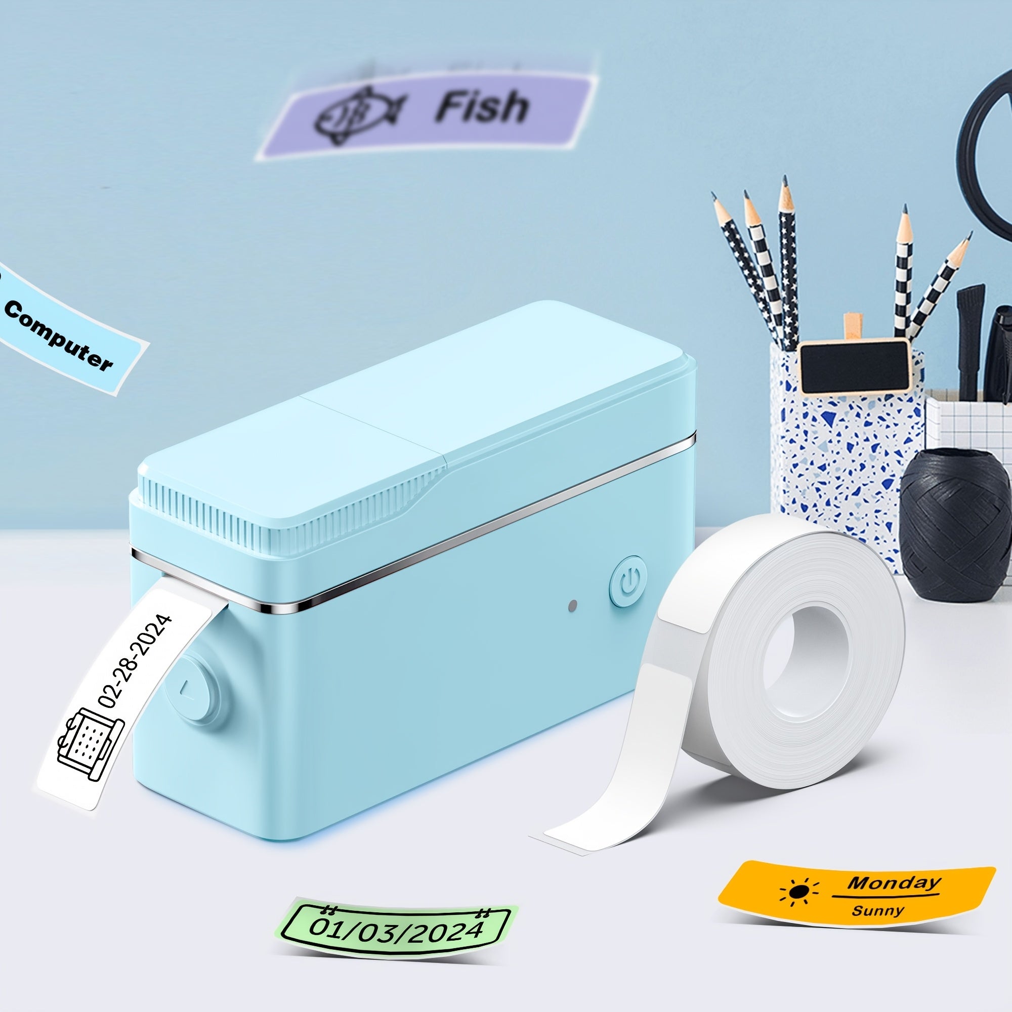 P31S Portable Label Maker Machine with Tape Mini Bluetooth Thermal Printer Inkless Sticker Maker App Templates for Home Office School Organization – White Blue Multiple Colors