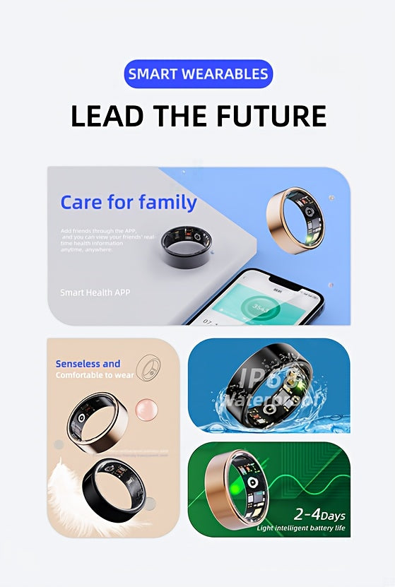 Smart Ring with Camera Control for Women & Men – IP68 Waterproof Fitness Tracker, Sleep Tracking, Step Counter, Exercise Monitoring, iPhone & Android Compatible, Black Rose Gold Silver Sizes 7–13