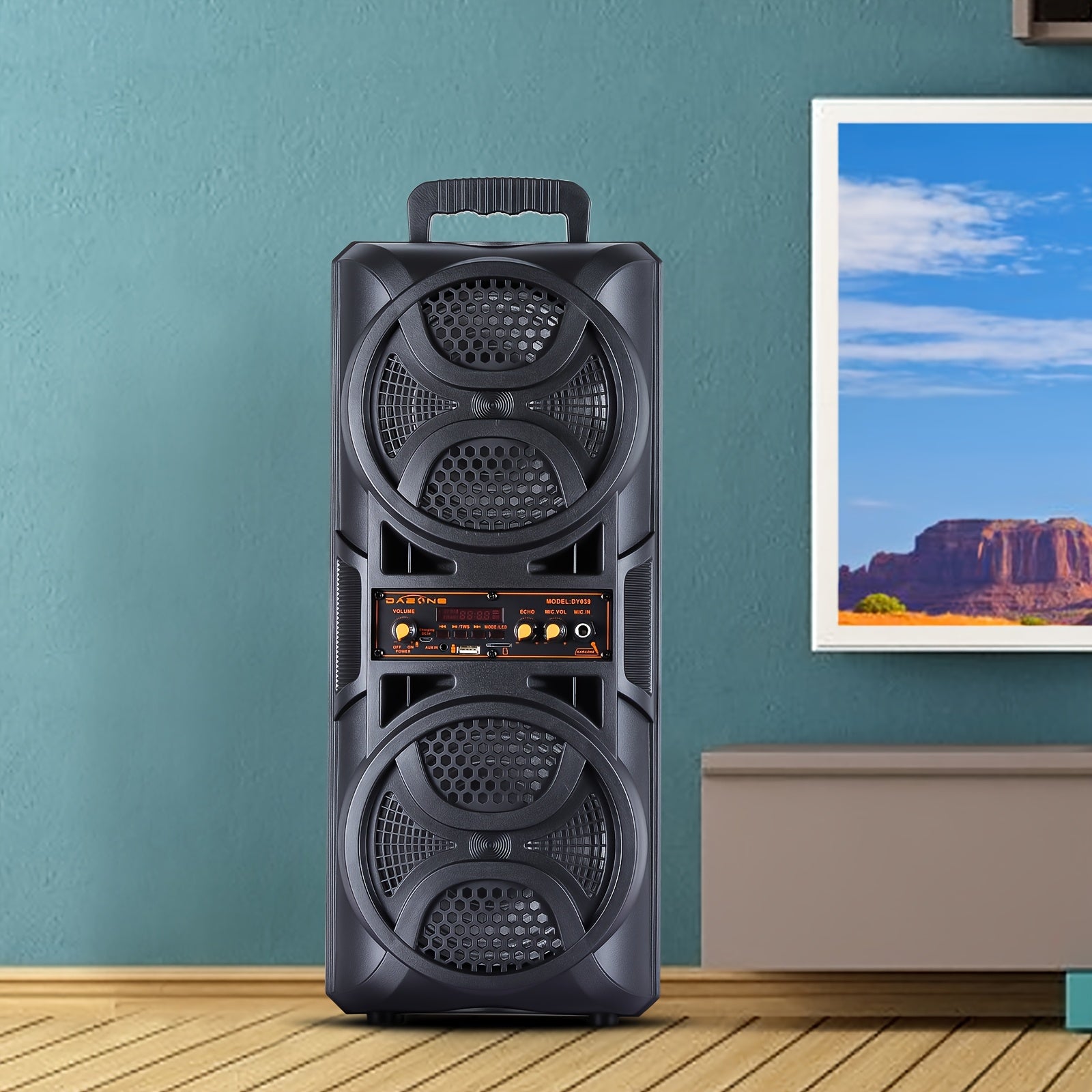 3000W Portable Bluetooth Party Speaker – Double 6.5'' Subwoofer Stereo Sound, LED Colorful Lights, FM Radio, Microphone Included, TF/USB/AUX Support, Outdoor & Home Party Speaker – Black
