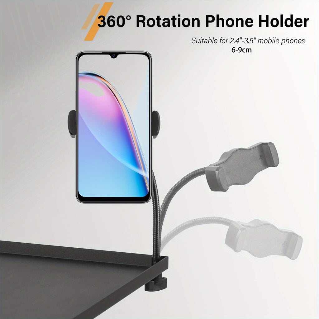 Projector & Laptop Tripod Stand – Height Adjustable with Gooseneck Phone Holder, 180° Tilt Tray, 22 lb Capacity, Portable Floor Stand for Office Home Stage Studio & DJ