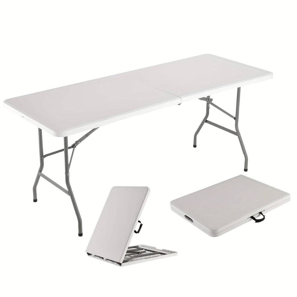 Folding Table 4ft & 6ft Portable Rectangle Table for Camping, Picnic, Wedding & Party – Lightweight with Carrying Handle, Easy Setup, Indoor Outdoor Fold Up Table – White