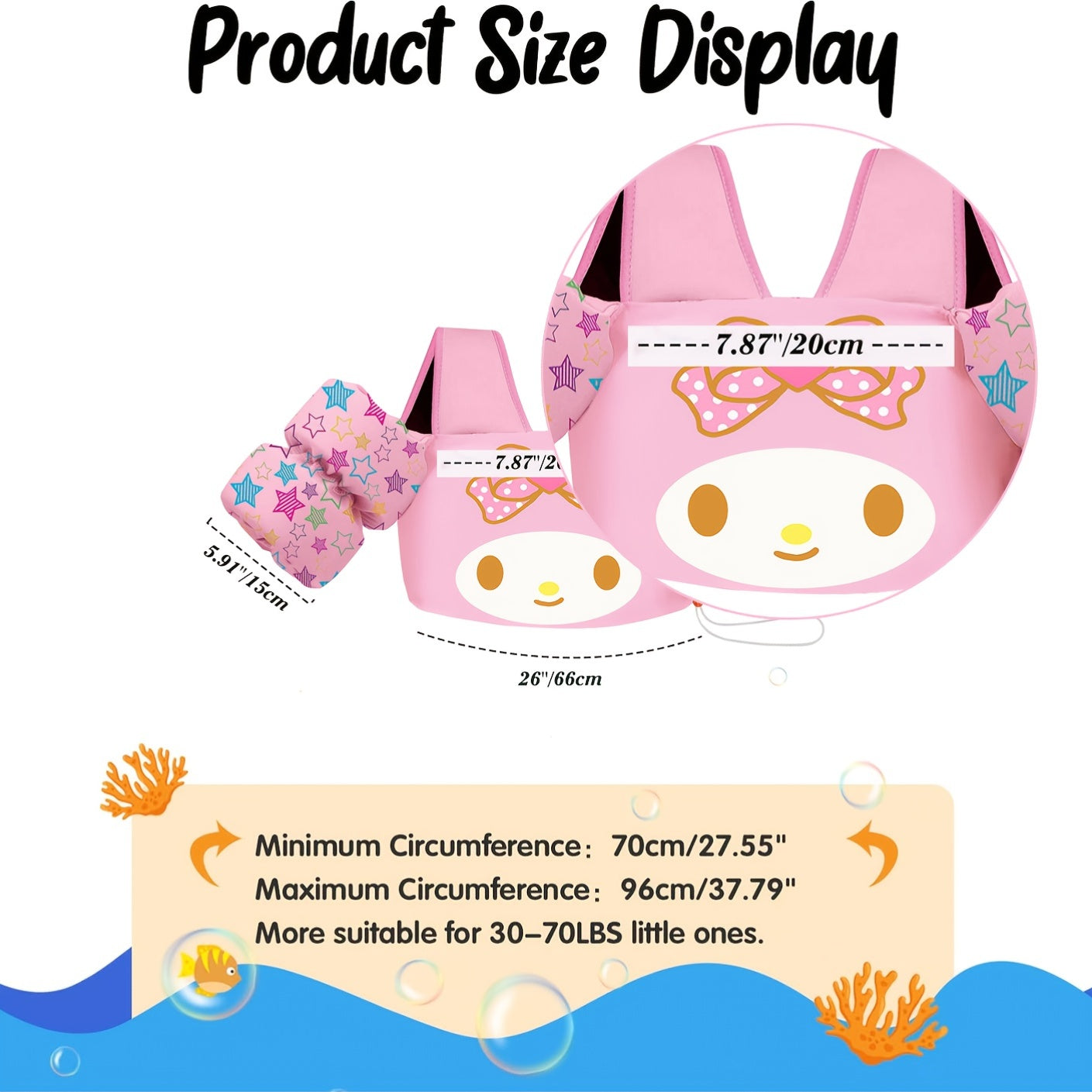 Kids Toddler Swim Vest with Arm Floaties Adjustable Straps Nylon Cute Cartoon Design 20-66 lbs Ages 2-9 Years Swimming Aid for Pool Beach Lake Boys Girls Beginner Swim Trainer Float Jacket