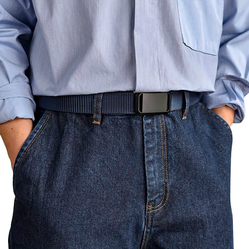 4pcs Nylon Belt Set Automatic Buckle Adjustable Unisex – Soft Durable Casual Dress Belts for Jeans Work Pants Skirts Men Women Multicolor Combo Black Blue Brown Gray Khaki Green