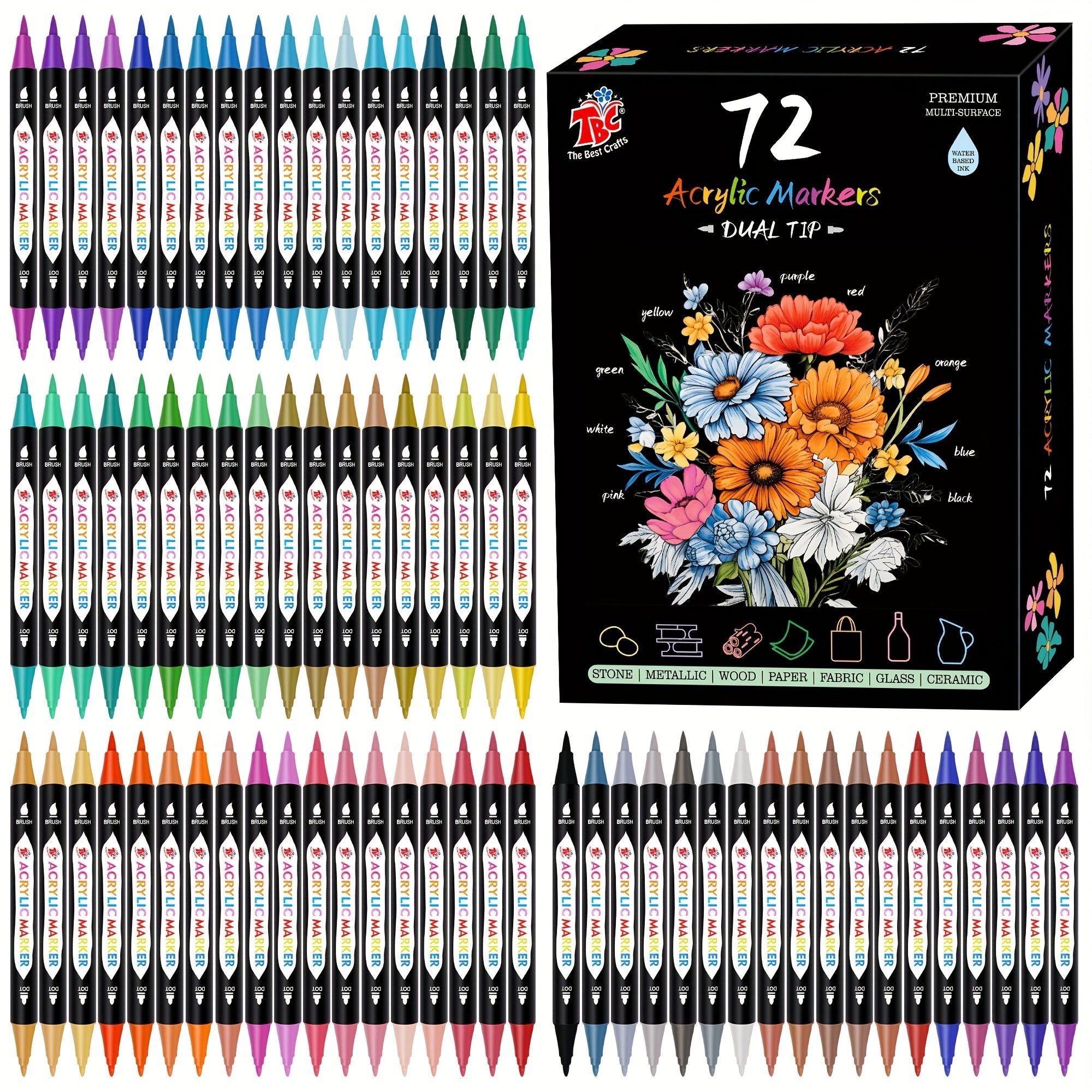 Dual Tip Acrylic Paint Markers 48 72 108 Colors – ASTM Certified Non-Toxic Waterproof Fine & Broad Tip Paint Pens for Rock Painting, Canvas, Glass, Wood, Pottery & DIY Crafts
