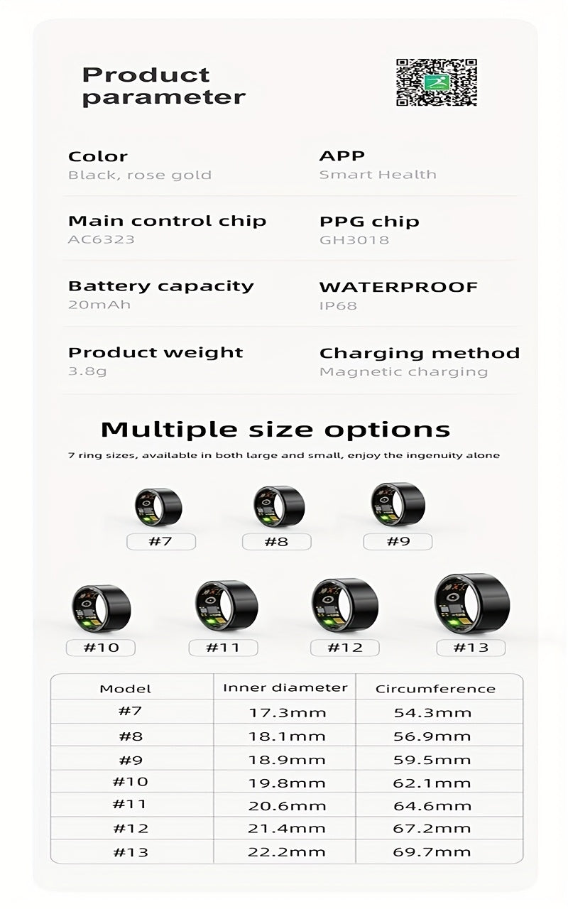 Smart Ring with Camera Control for Women & Men – IP68 Waterproof Fitness Tracker, Sleep Tracking, Step Counter, Exercise Monitoring, iPhone & Android Compatible, Black Rose Gold Silver Sizes 7–13