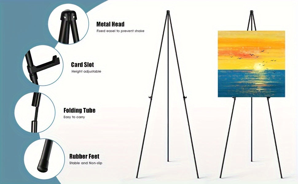 63 Inch Portable Tripod Easel Stand Foldable with Carrying Bag – Adjustable Metal Floor Easel for Wedding Signs Art Posters Painting Trade Shows Events – Black White Gold Silver Pink Single 2-Pack 3-Pack
