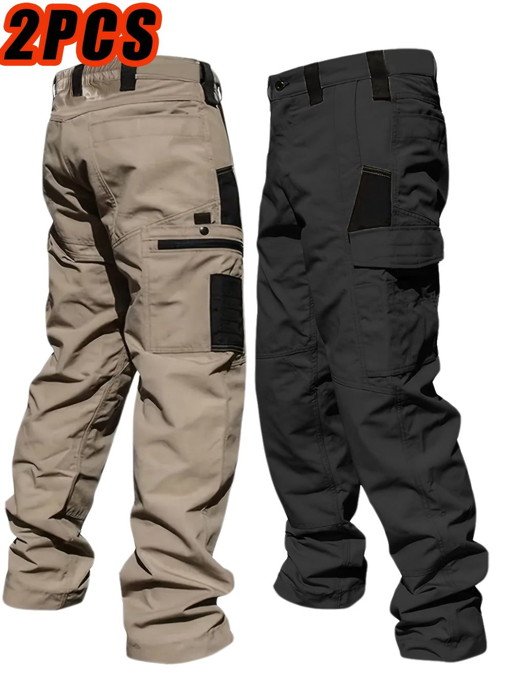 Men's Tactical Cargo Pants 2-Pack Ripstop Multi-Pocket Outdoor Work Pants for Camping Hiking Hunting Fishing Straight Leg Belt Loops S-XXXL