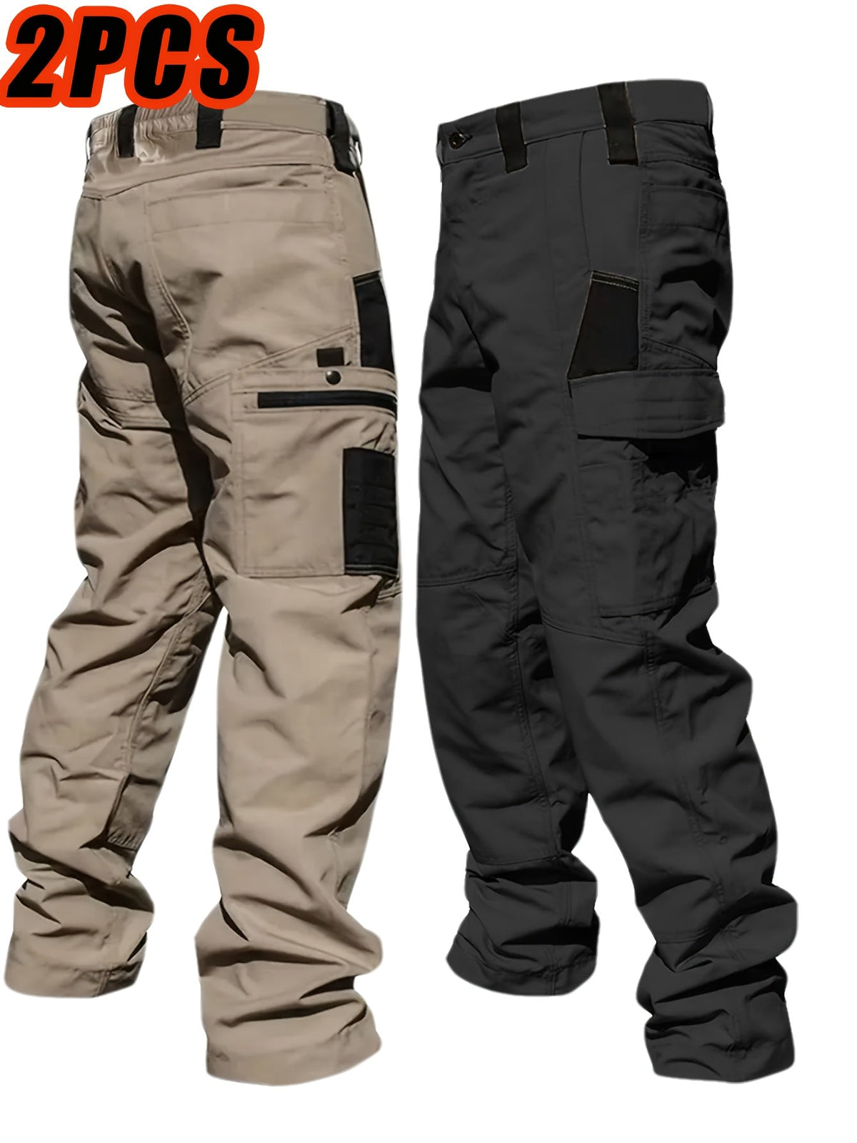 Men's Tactical Cargo Pants 2-Pack Ripstop Multi-Pocket Outdoor Work Pants for Camping Hiking Hunting Fishing Straight Leg Belt Loops S-XXXL