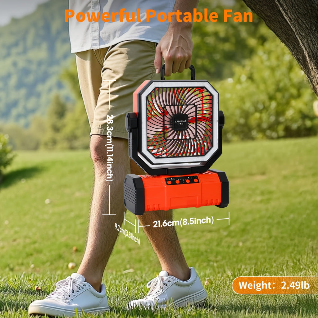 20000mAh Portable Camping Fan with Remote Control, LED Lights & 4 Speeds – Rechargeable Battery Operated Oscillating Tent Fan with 360° Rotation & Power Bank for Outdoor Camping, RV, Travel & Home Backup