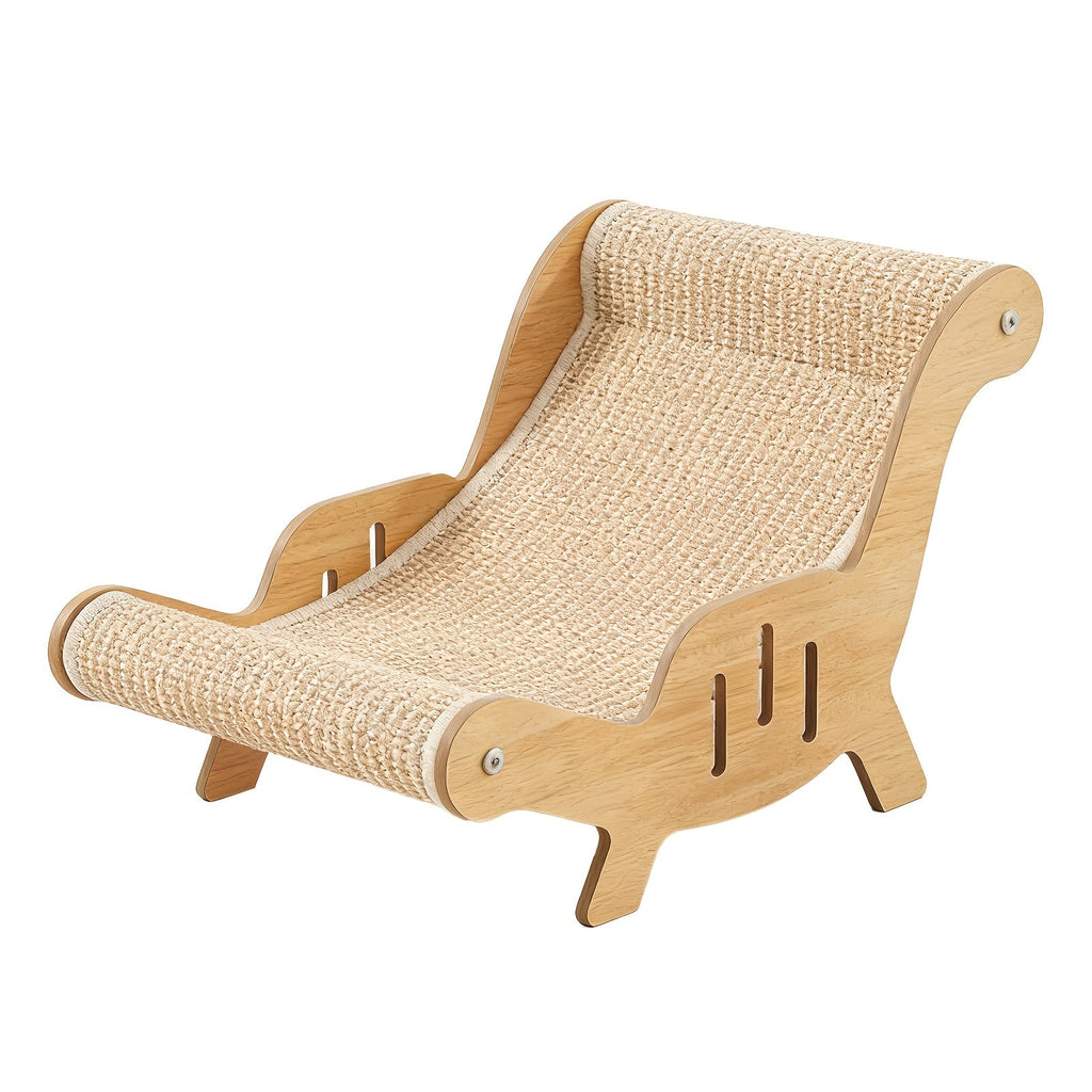 Elevated Cat Lounger Chair with Sisal Scratching Pad Cat Hammock Bed Beach Chair Style Indoor Nap Lounge Furniture Cozy Elevated Cat Bed