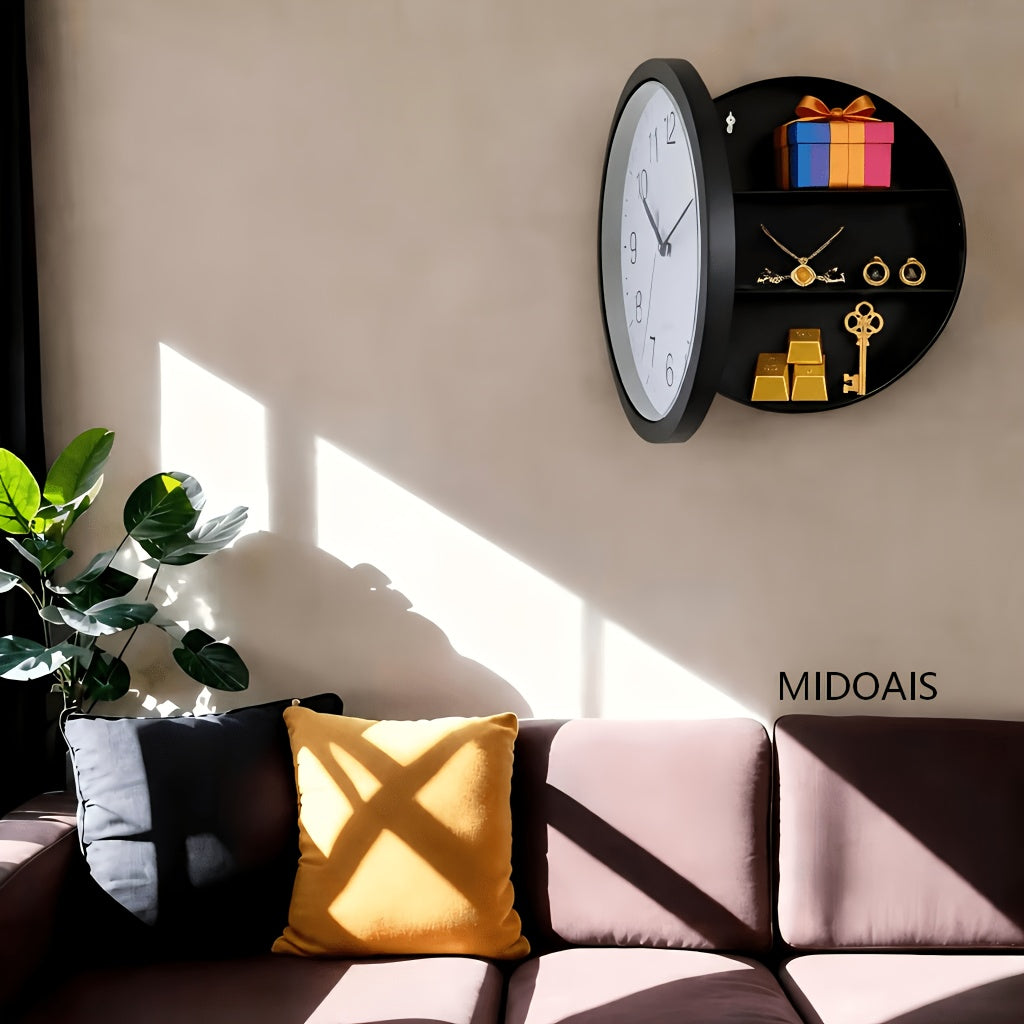 Wall-Mounted Diversion Safe Clock Hidden Secret Compartment Storage for Cash Coins Jewelry Valuables Silent Wall Clock Home Office Security Golden Black Silver