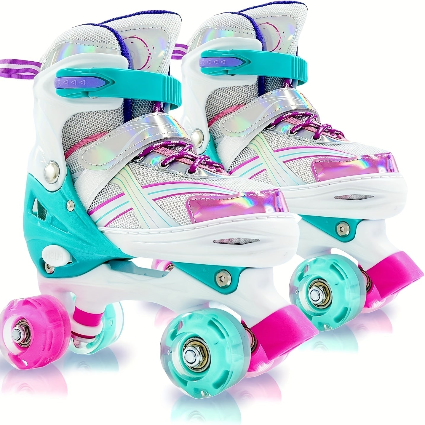 Kids Adjustable Roller Skates 3 Fit Levels Breathable Mesh – Beginner Children Skates in 6 Colors Lavender Purple Dusty Rose Powder Blue for Boys Girls Little Kid to Youth Sizes