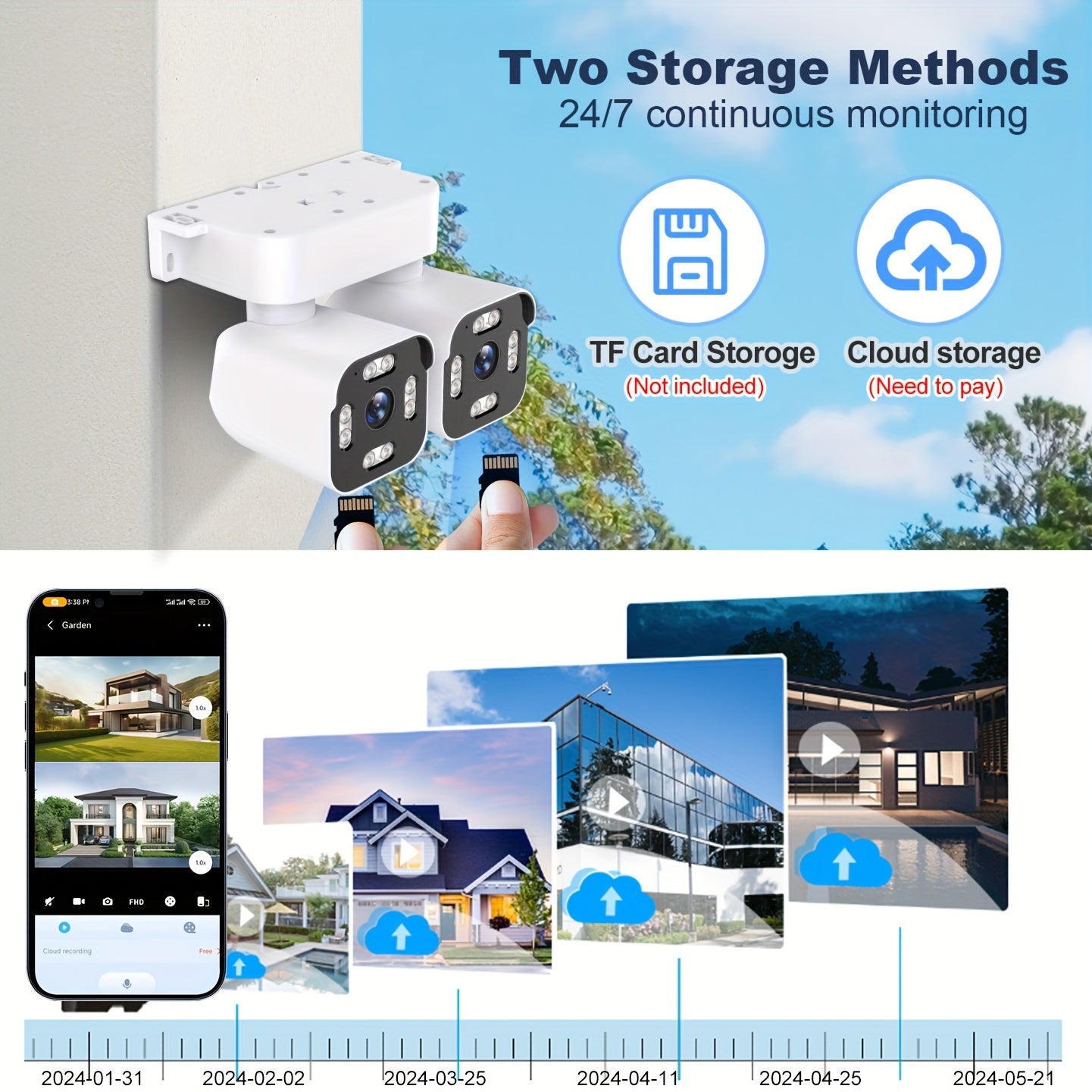 Dual Lens PTZ Security Camera Outdoor WiFi 5MP – 360° Pan Tilt 10x Electric Zoom Motion Detection Siren Alarm Two-Way Audio Color Night Vision 24/7 Wired Recording Home Surveillance