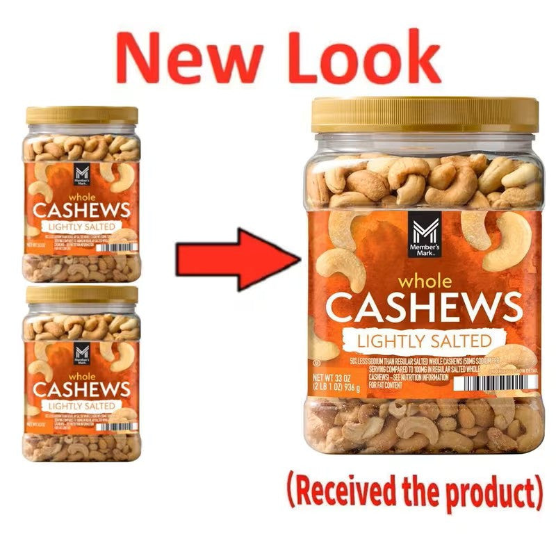 Lightly Salted Whole Cashews 33oz Dry Roasted Snack Jar Healthy Nuts for Hiking Office Road Trip
