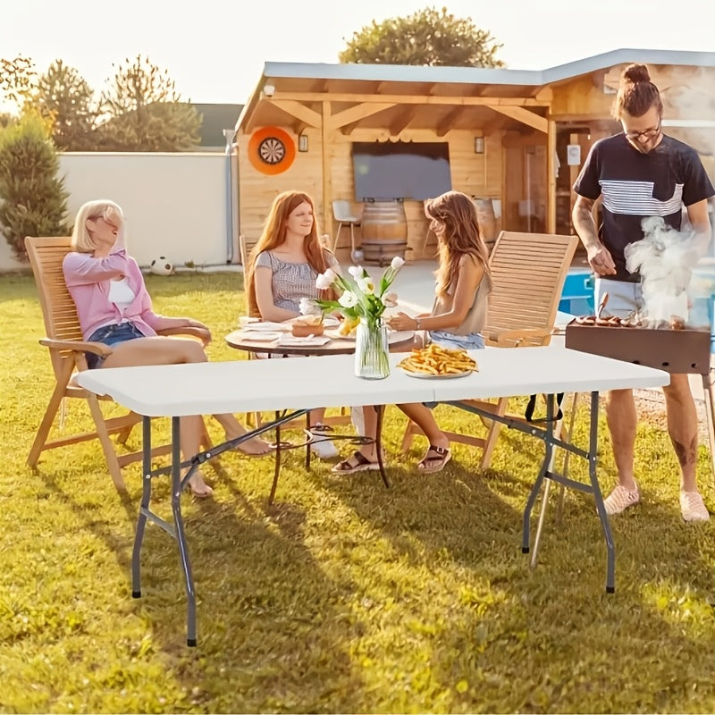 4FT 6FT Folding Table Heavy Duty Portable Camping Outdoor Table with Locking Legs, Lightweight Plastic Fold Up Table for Picnic, Party, RV, Dining, Events – White