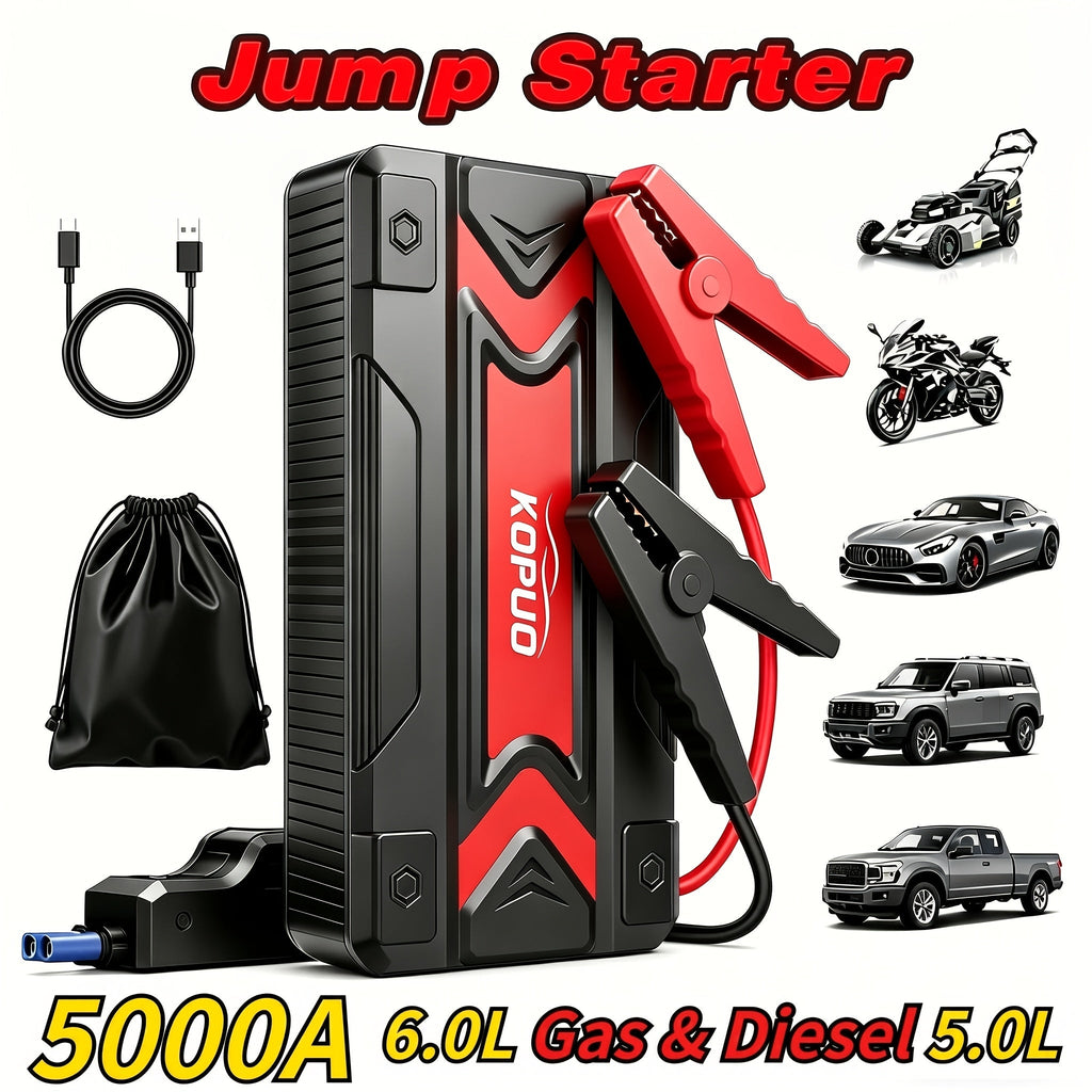 Portable Car Jump Starter with Air Compressor 20000A Peak 7 in 1 Battery Booster Pack 150PSI Tire Inflator Power Bank LED Light LCD Display Safety Hammer 12V Emergency Roadside Kit Car SUV Truck