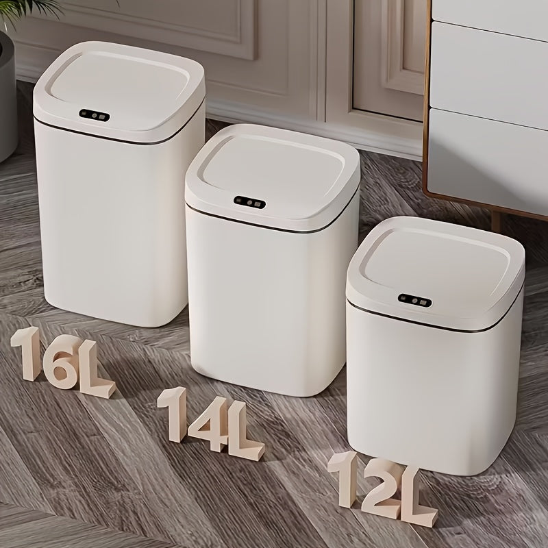 Inductive Smart Trash Can with Sealed Odor-Proof Lid – Hands-Free Automatic Sensor Waste Bin, Touch Control, Easy-Clean Interior for Office Bathroom Bedroom Kitchen, 12L 14L 16L