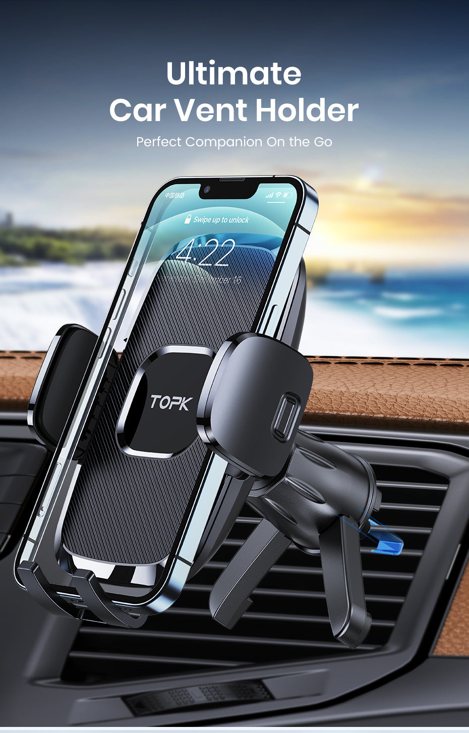 Car Air Vent Phone Mount Universal Hands-Free Holder Adjustable Clamp Cradle Fits All Smartphones iPhone Samsung Android 2024 Upgraded ABS Waterproof Wall Mount Option for Cars Trucks SUVs