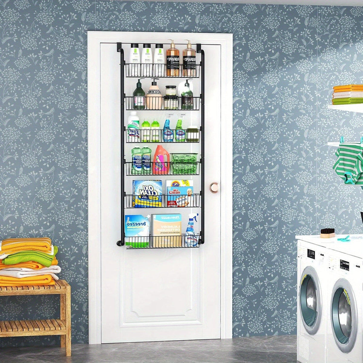 Over The Door Pantry Organizer 8-Tier & 6-Tier Metal Hanging Spice Rack – Back of Door Kitchen Storage for Pantry, Laundry & Bathroom – Versatile Seasoning Rack in Black & White