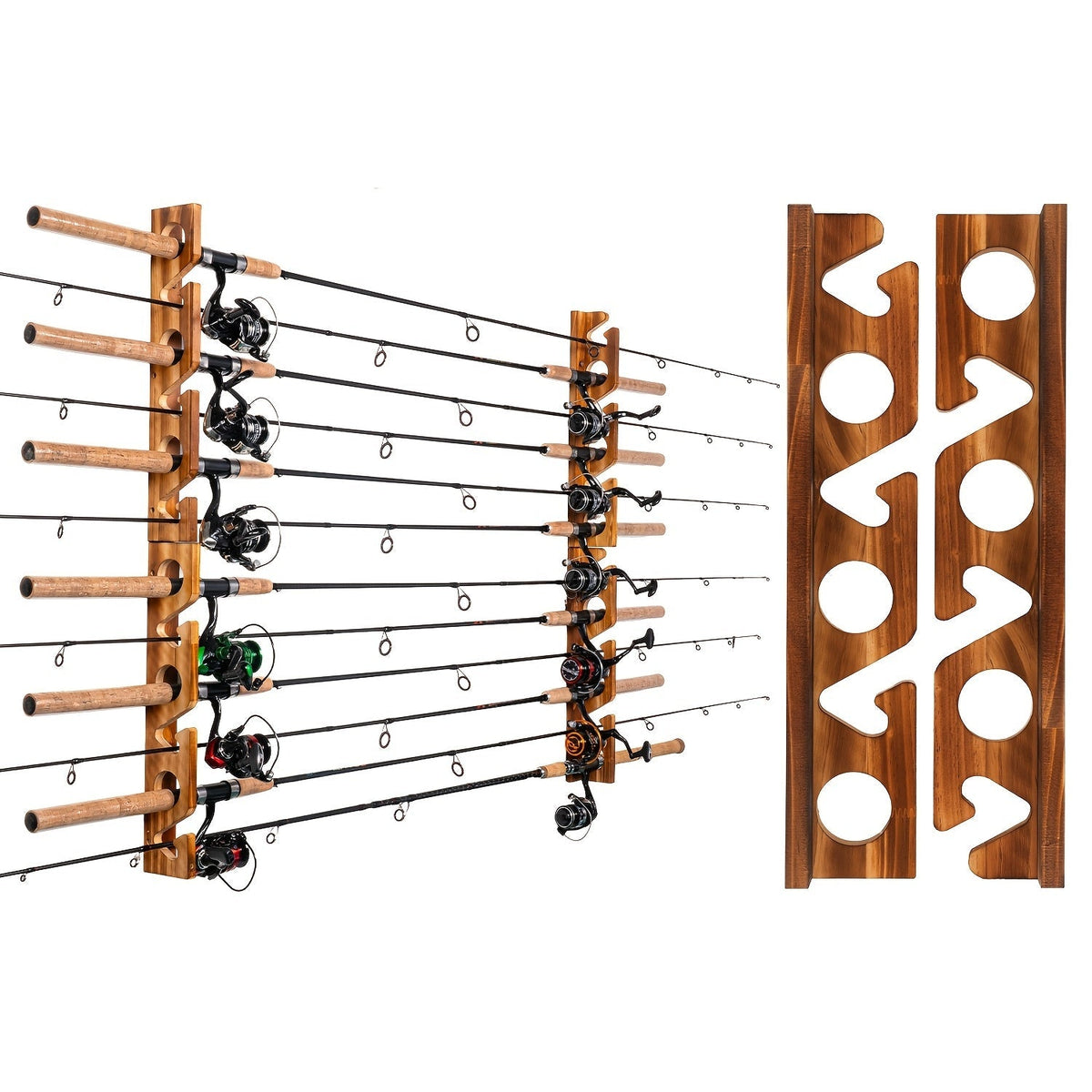 Fishing Rod Holder Wall & Ceiling Mount Rack – Modular Space-Saving Garage Storage Organizer Holds 6, 12, 16 or 24 Fishing Poles, Easy Install, Great Gift for Anglers Men & Women