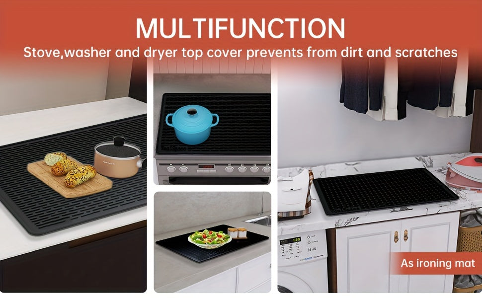Silicone Electric Stove Top Cover Mat 28 x 20 Inch Heat Resistant Up to 450F Non-Slip Washable Ceramic Glass Cooktop Protector Extra Large Flat RV Range Cover Multipurpose Kitchen Mat Black