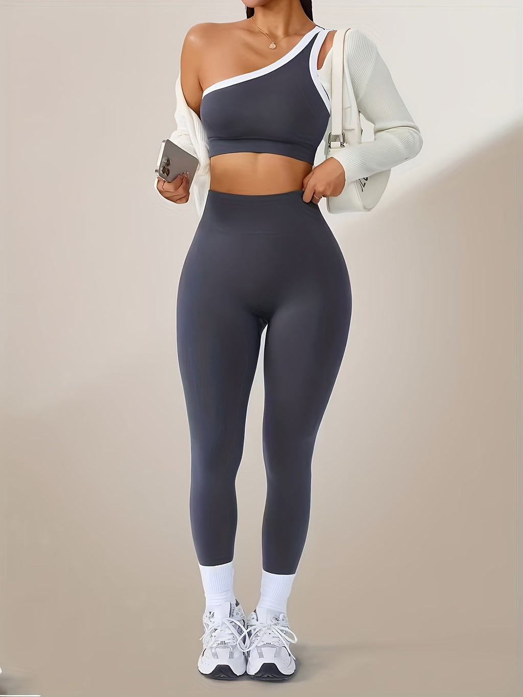 Women's Butt Lifting Leggings & Sports Bra Set 2 Piece High-Waisted 90% Polyamide – Stretchy Minimalist Yoga Running Workout Outfit with Camisole Top, 6 Colors S-XL