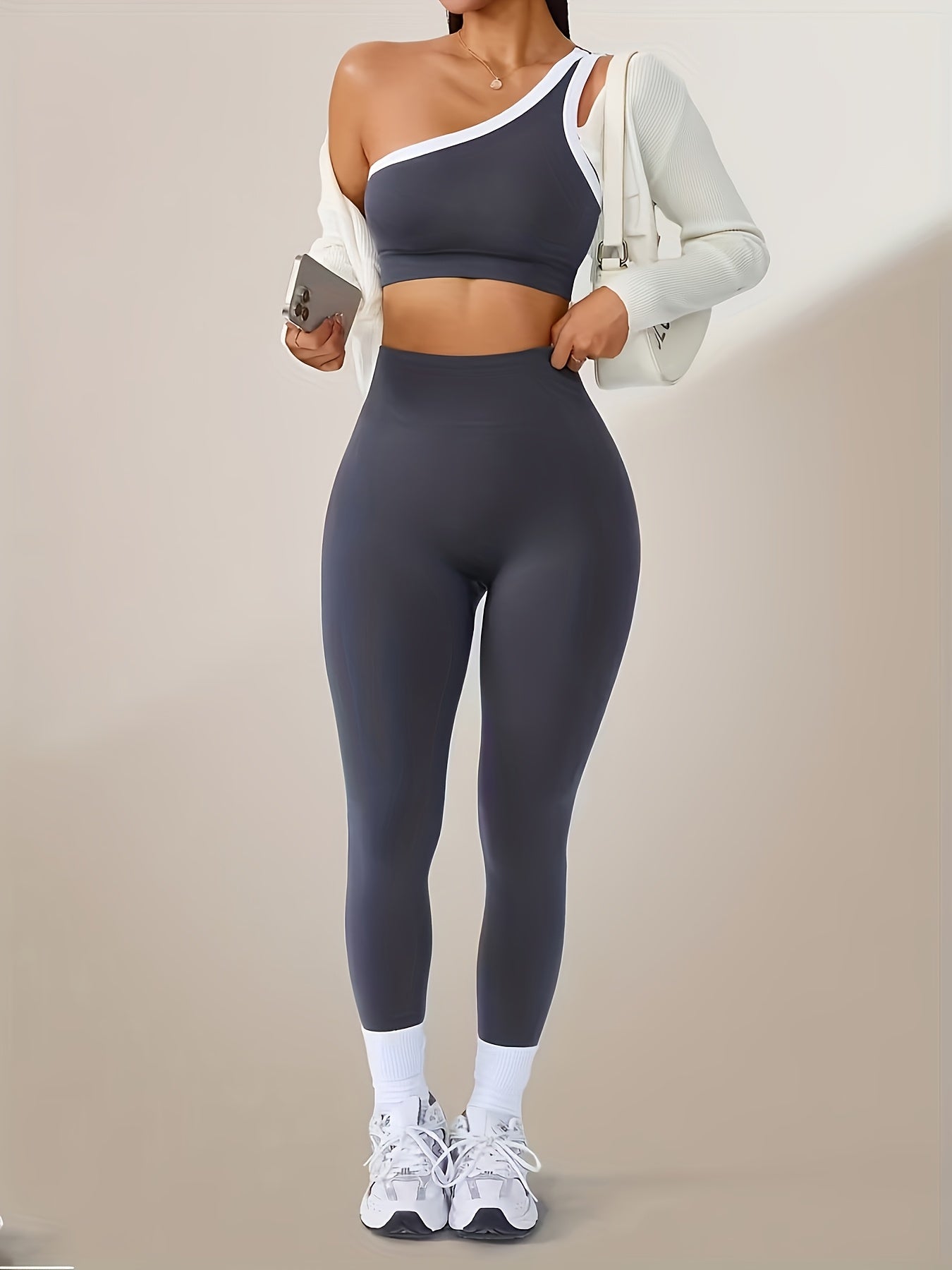 Women's Butt Lifting Leggings & Sports Bra Set 2 Piece High-Waisted 90% Polyamide – Stretchy Minimalist Yoga Running Workout Outfit with Camisole Top, 6 Colors S-XL