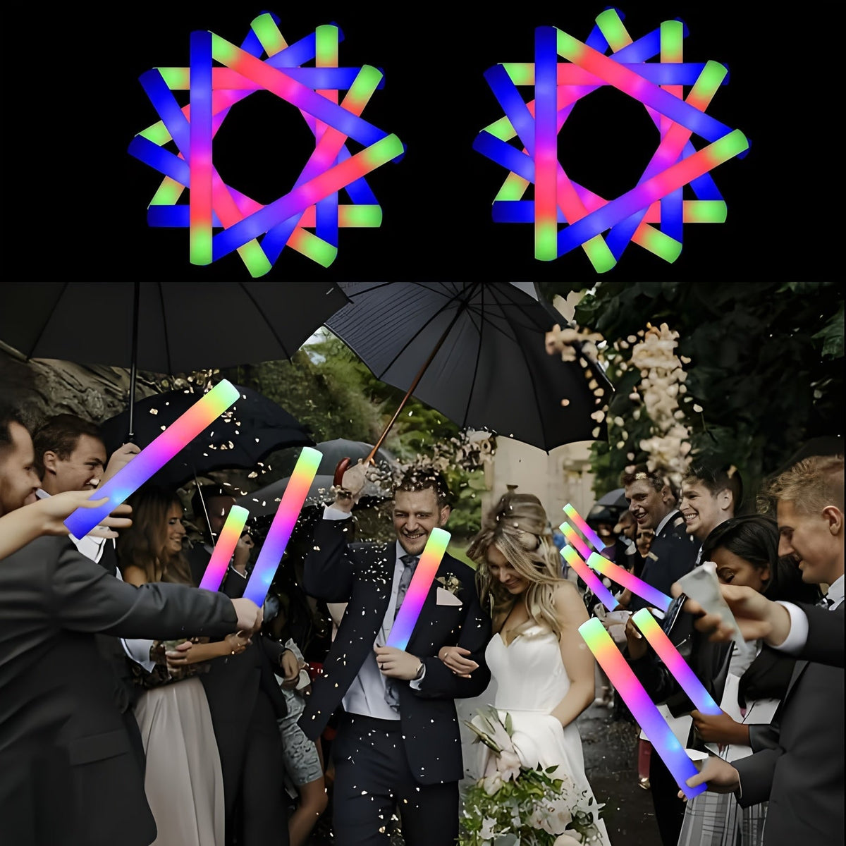 LED Foam Light Sticks Bulk Pack 28 48 or 100 Pieces – 3-Mode Color Changing Flashing Glow Sticks for Glow Parties Weddings Concerts Birthdays Halloween Christmas Camping Cheering Events – Safe for Kids Adults