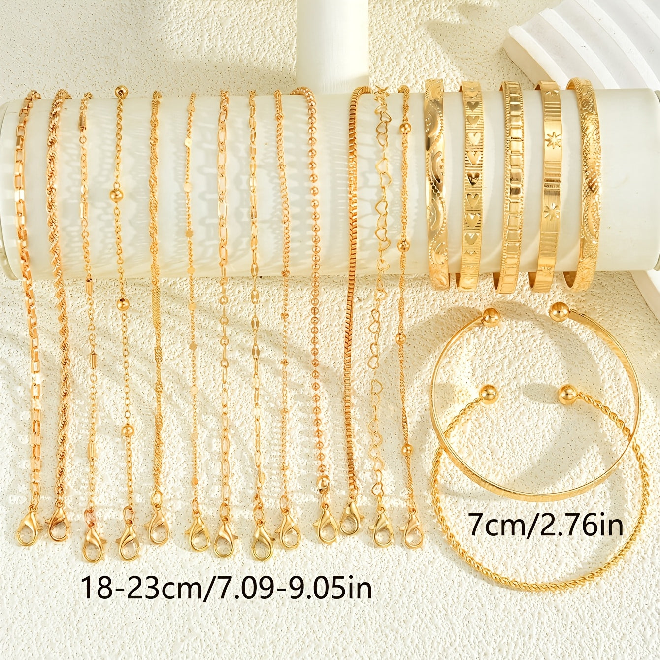 Women's KC Gold Plated Bracelet Set – 7 or 20pcs Random Assorted Stackable Elegant Charm Bracelets for Daily Wear Party Gift