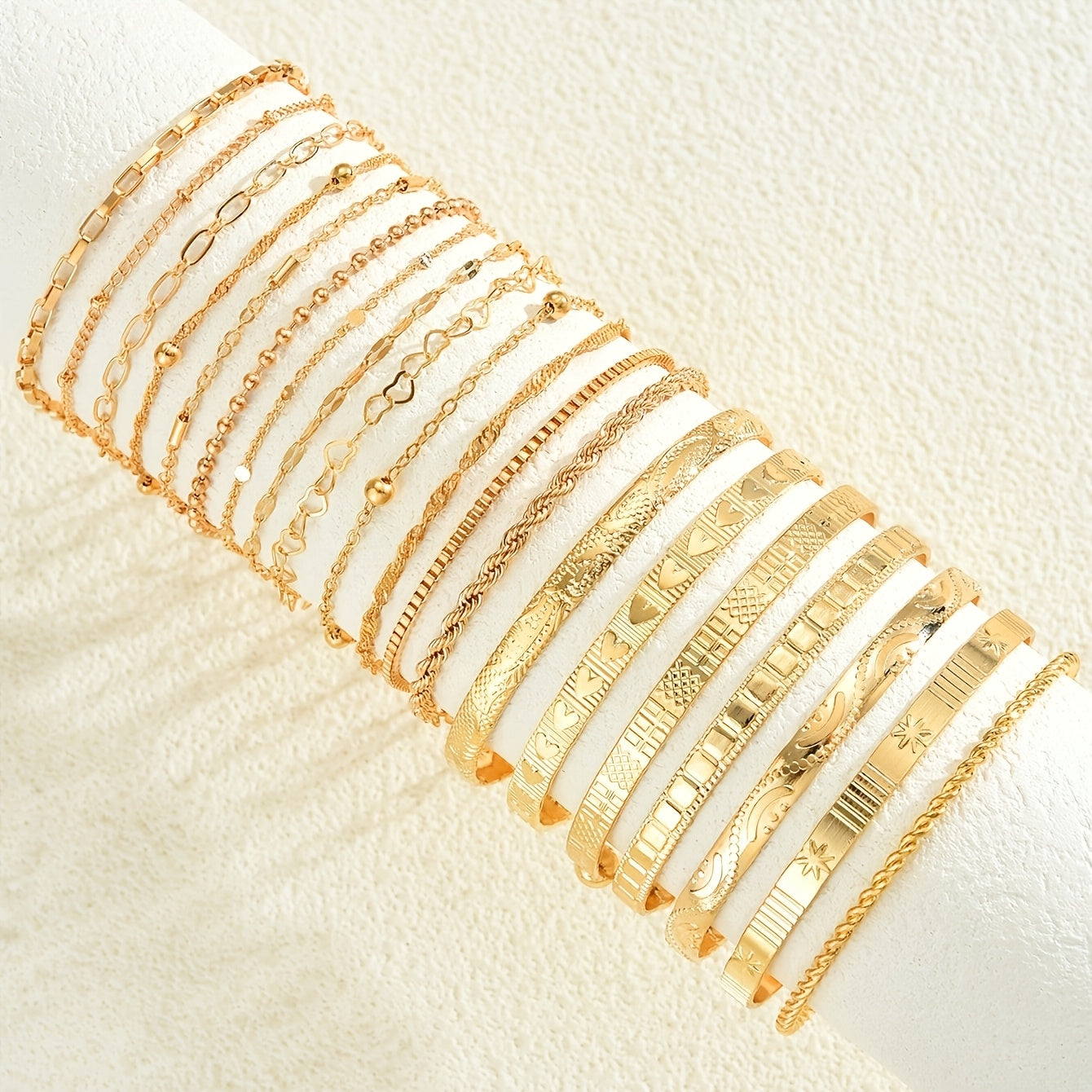 Women's KC Gold Plated Bracelet Set – 7 or 20pcs Random Assorted Stackable Elegant Charm Bracelets for Daily Wear Party Gift