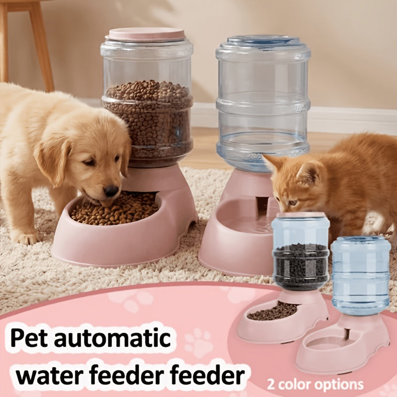 Automatic Gravity Pet Feeder and Water Dispenser 1 Gallon 3.8L - No Battery BPA-Free PP, Hands-Free Gravity Feeding Station for Cats and Small Medium Dogs, Perfect Pet Gift