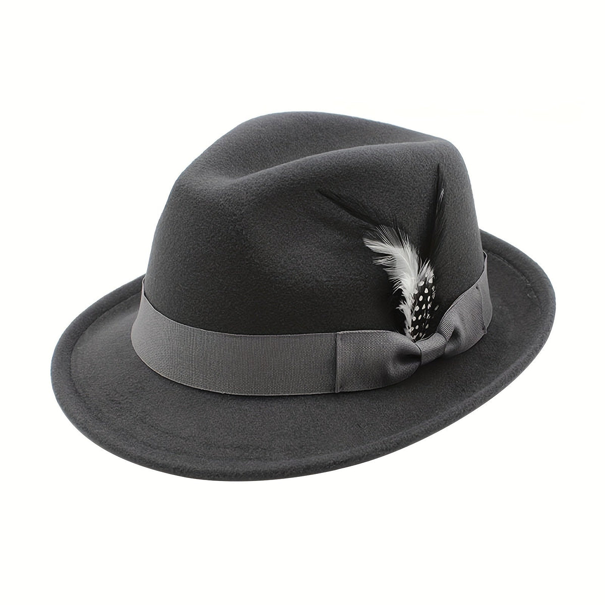 Short Brim Felt Fedora Hat for Men & Women – Classic Feather Panama Dress Hat in 7 Colors, Black Brown Navy Red Gray Coffee, Unisex Jazz Cap for Formal Casual Daily Wear