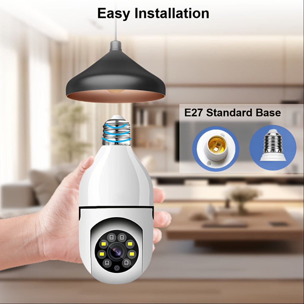 3MP Light Bulb Security Camera WiFi 2.4GHz – E26/E27 Socket 1080P Full Color Night Vision 360° Pan Tilt Two-Way Audio Motion Detection Cloud & TF Storage Indoor Home Security Camera 1 2 Pack