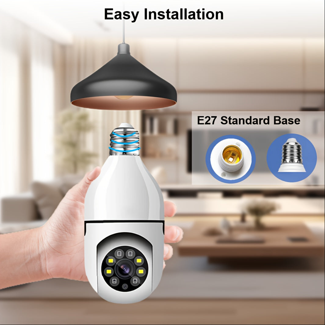 3MP Light Bulb Security Camera WiFi 2.4GHz – E26/E27 Socket 1080P Full Color Night Vision 360° Pan Tilt Two-Way Audio Motion Detection Cloud & TF Storage Indoor Home Security Camera 1 2 Pack