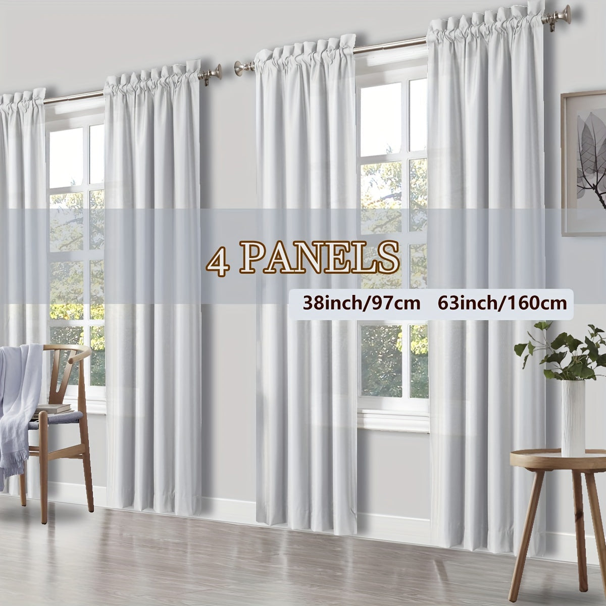 Rod Pocket Light Filtering Curtains 4 Panels – Solid Color Drapes for Living Room Bedroom Office, Easy Install, 10 Colors & 8 Sizes, Yarn-Dyed Fade Resistant Fabric, Home Window Treatment Set