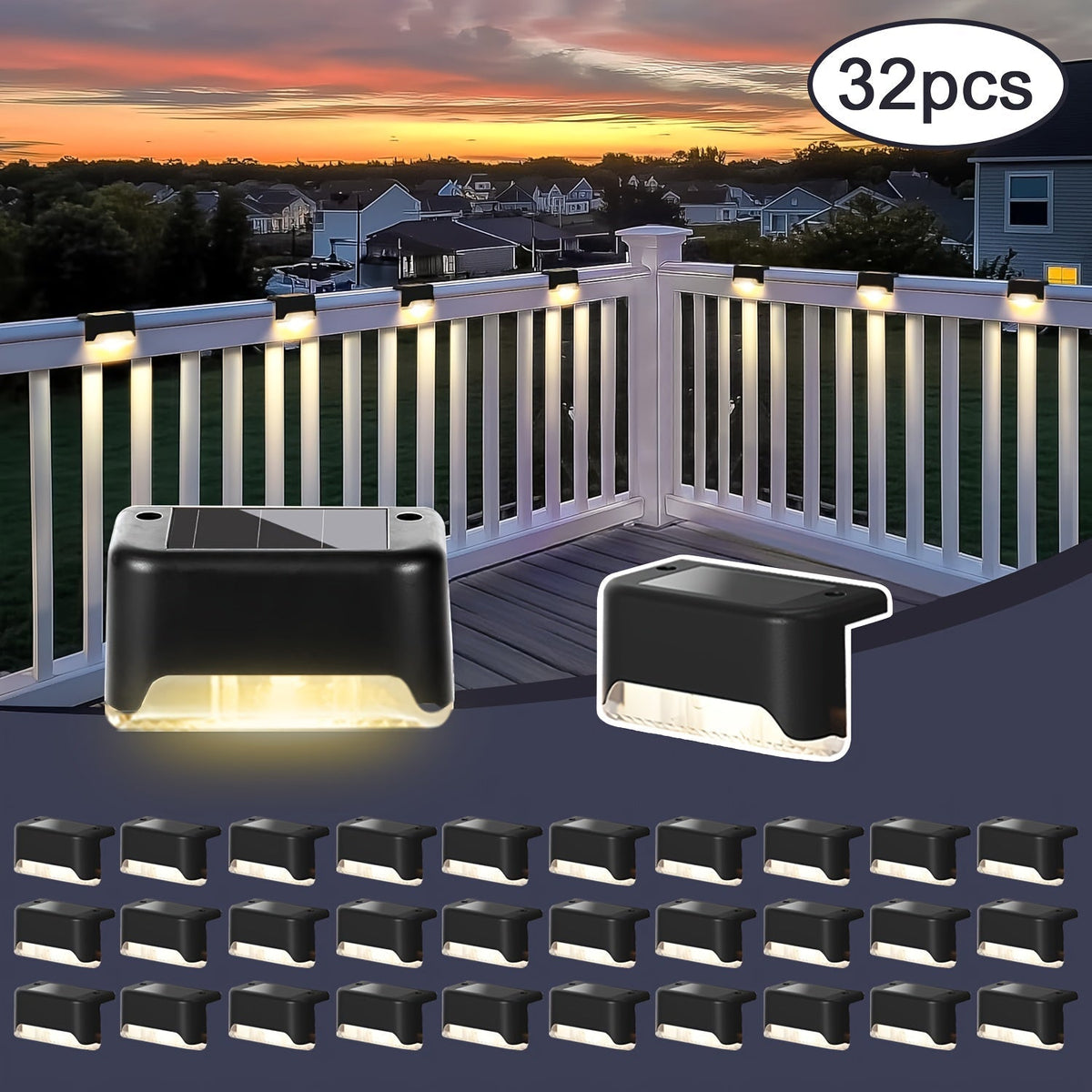 Solar Deck Lights Outdoor Waterproof LED – Auto Dusk to Dawn 800mAh Warm White Solar Powered Step Stair Fence Pathway Patio Garden Driveway Yard Wall Lighting 8 16 32 Pack