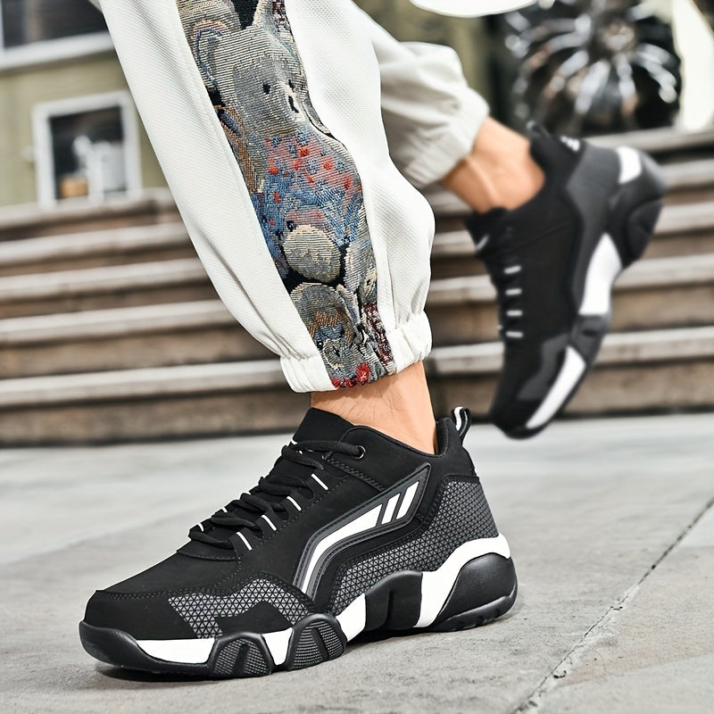Men's Platform Dress Sneakers Thick Cushioned Sole Lace-Up Low-Top Shoes Black White Orange Non-Slip Rubber Outsole All-Season Office Casual Formal Footwear for Men US Sizes 6.5–14 | Nova Mart