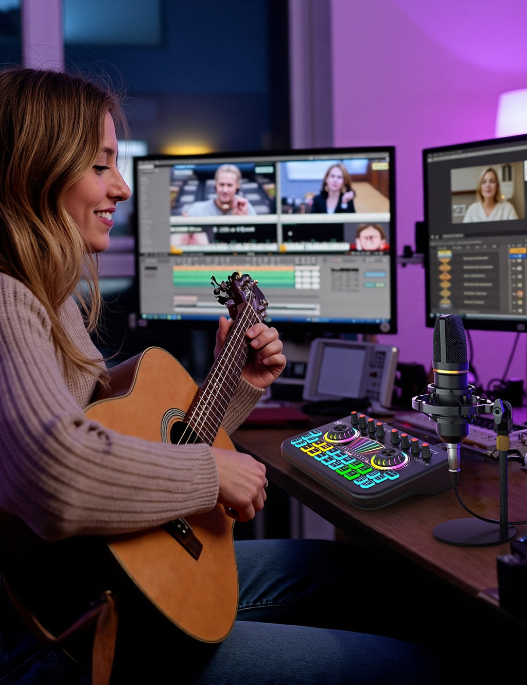 Microphone Mixer Bundle Kit for Podcast Recording Studio – Audio Mixer with Mic Stand, Sound Card, Streaming & Karaoke Setup for PC Phone Gaming