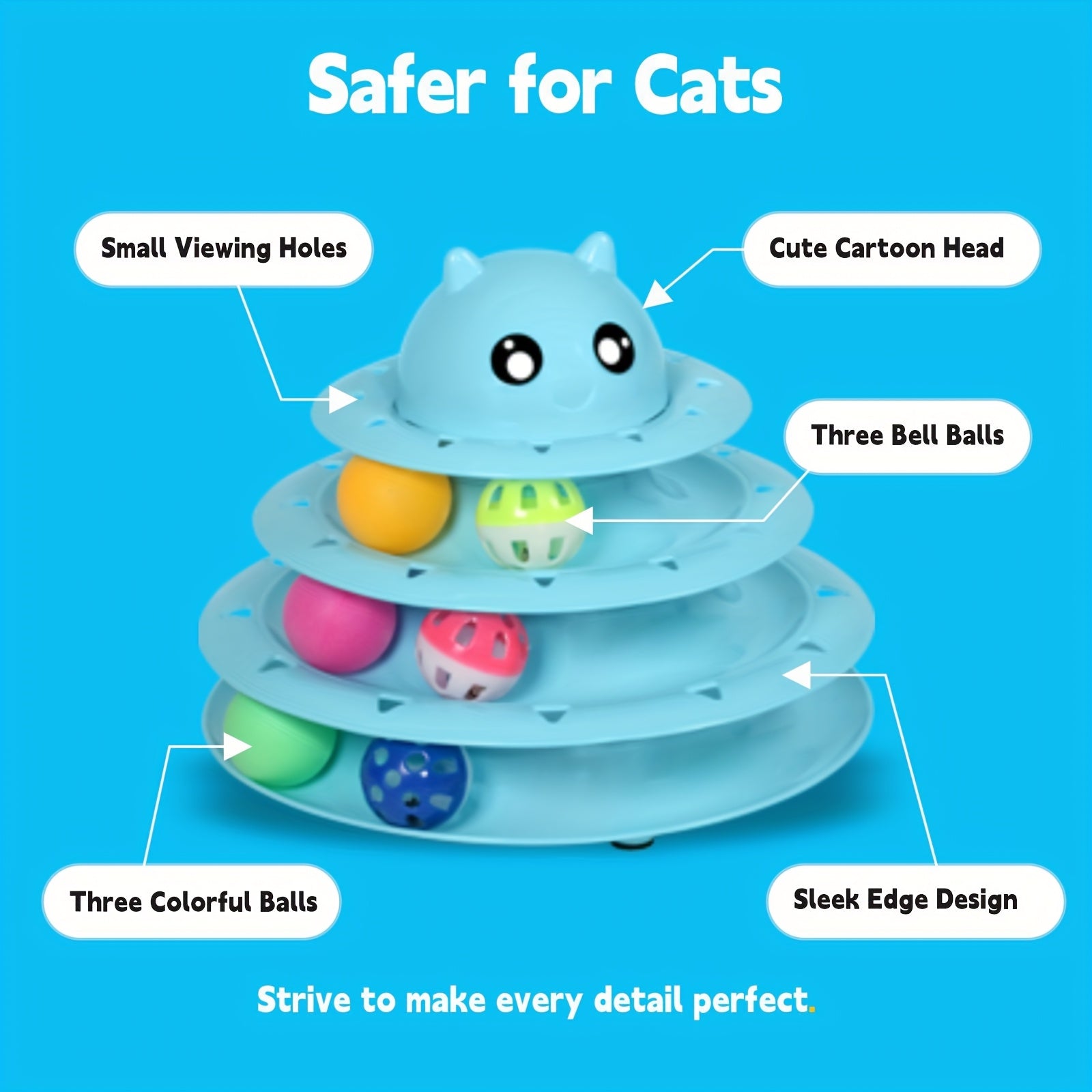 3-Tier Turntable Cat Toy with 6 Colorful Balls – Interactive Mental & Physical Stimulation Toy for Kittens & Cats, Anti-Slip Base, No Battery Needed, Red Green Pink Blue