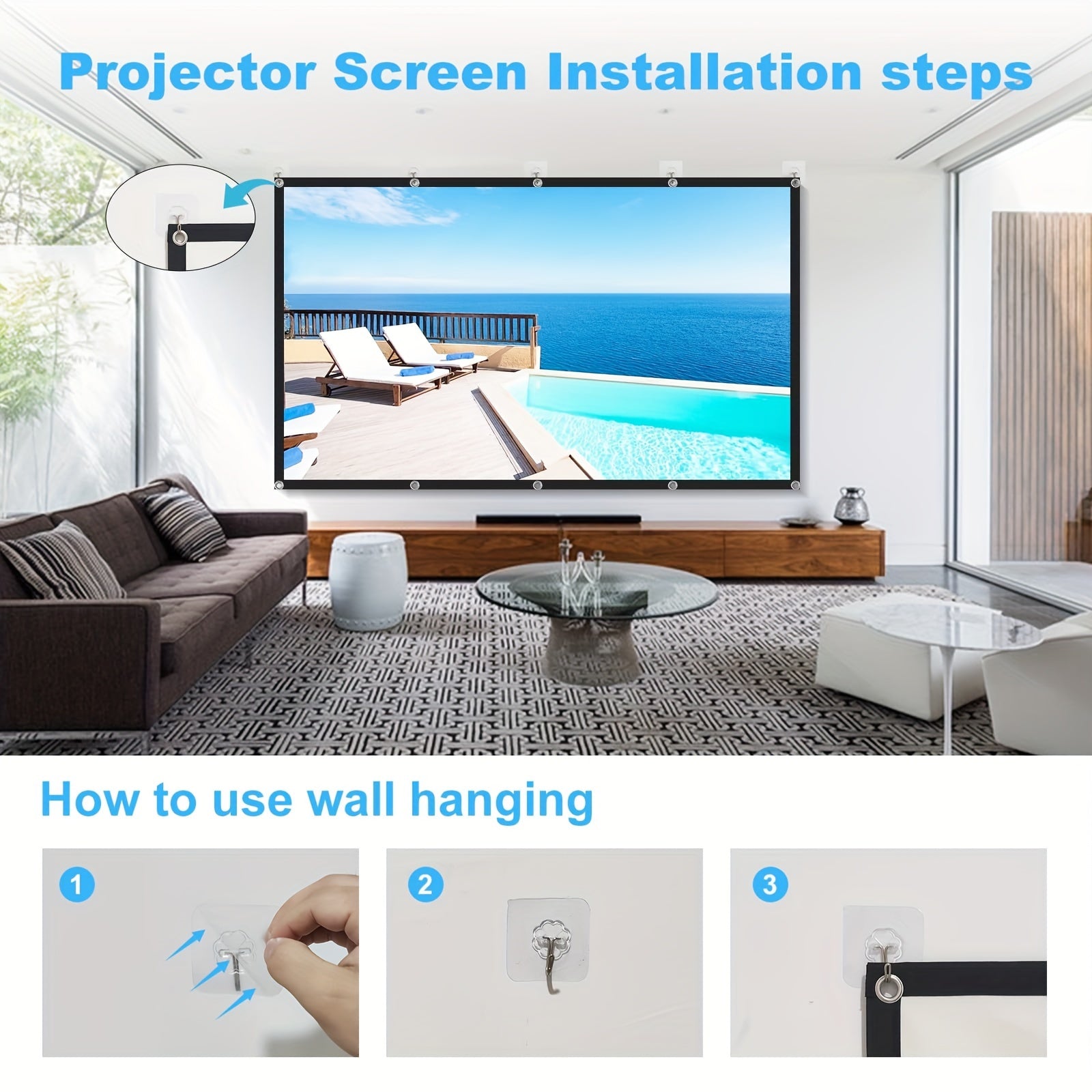 Portable Projector Screen 4K HD 72 100 120 Inch 16:9 Foldable Wrinkle-Free Outdoor Indoor Movie Screen 160° Wide View Dual-Sided for Home Theater Camping Party Presentations
