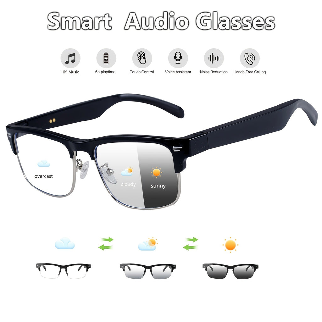 Smart Audio Glasses Photochromic Auto-Tinting Lenses Bluetooth Speaker Microphone – HD Voice Calls HiFi Music UV Protection Wireless Smart Sunglasses Sports Driving Fishing Daily Wear