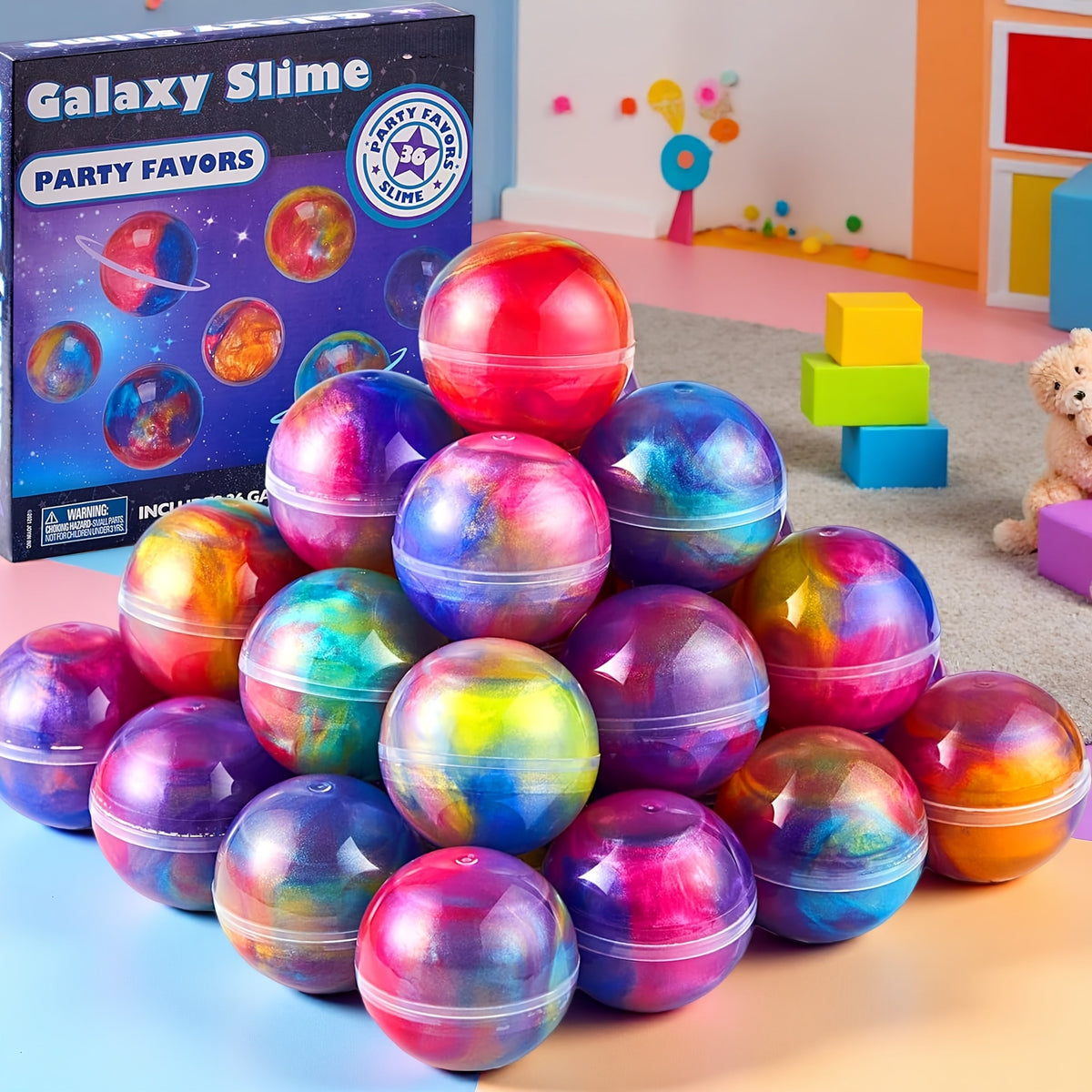 Galaxy Slime Balls 36 Pack Party Favors for Kids Bendable Flexible Non-Sticky Mess-Free Slime Spheres 3 Galaxy Color Combos for Birthday Easter Halloween Christmas Classroom Rewards Goodie Bags