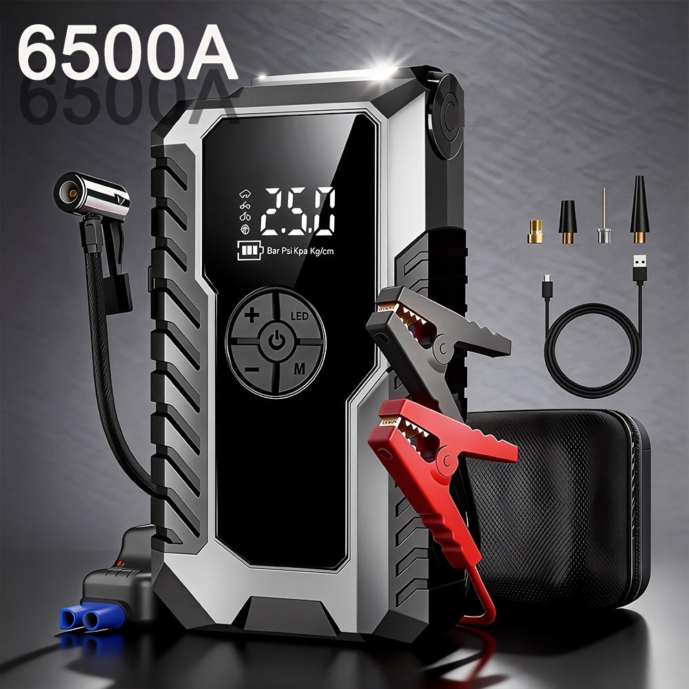 9-in-1 Car Jump Starter 6500A 12V with 160PSI Air Compressor – Portable Battery Booster, Emergency Power Bank, LED Flashlight & Roadside Kit, Wireless Jump Starter for Cars, Trucks, SUVs & Motorcycles