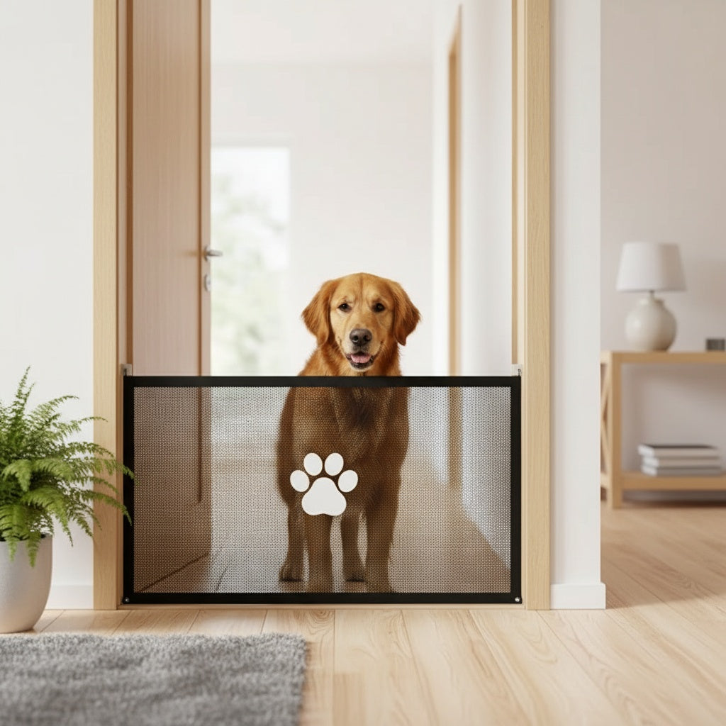 Portable Folding Pet Gate Dog Safety Barrier Fence Foldable Mesh Isolation Net Indoor Doorways Stairs Rooms Small 43x30 Large 70x30 Inch Dogs Cats Puppies Kittens